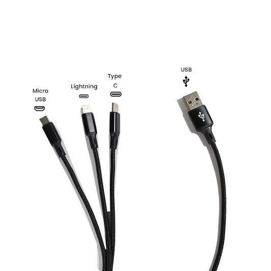 Câble USB 3 en 1 - Type C / Micro Usb / Lightning 125 cm 2.8A