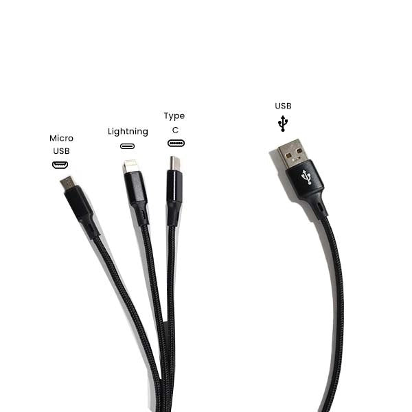 Câble USB 3 en 1 - Type C / Micro Usb / Lightning 125 cm 2.8A